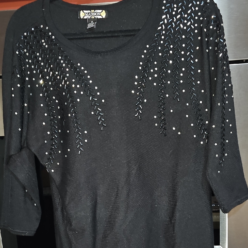 Madison Black Long Sleeve Top with Embellishments